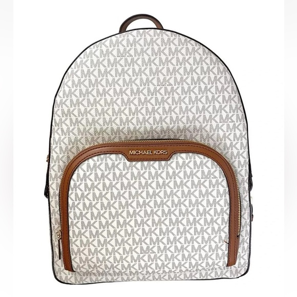 New Michael Kors Jaycee Large Logo Backpack Vanilla - Picture 1 of 4